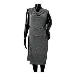 NWT  Jessica Howard Gray/Silver Women Ruched Glitter Evening Sheath Dress Sz 14